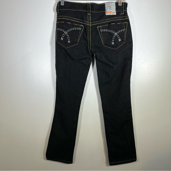 Tag Denim Jeans Embroidered Bootcut Black Dark Wash ID# 1067 Stretch Size 27 EUC - Picture 4 of 16